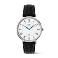 Classic Roman Numerals Date Black Croc Belly Silver