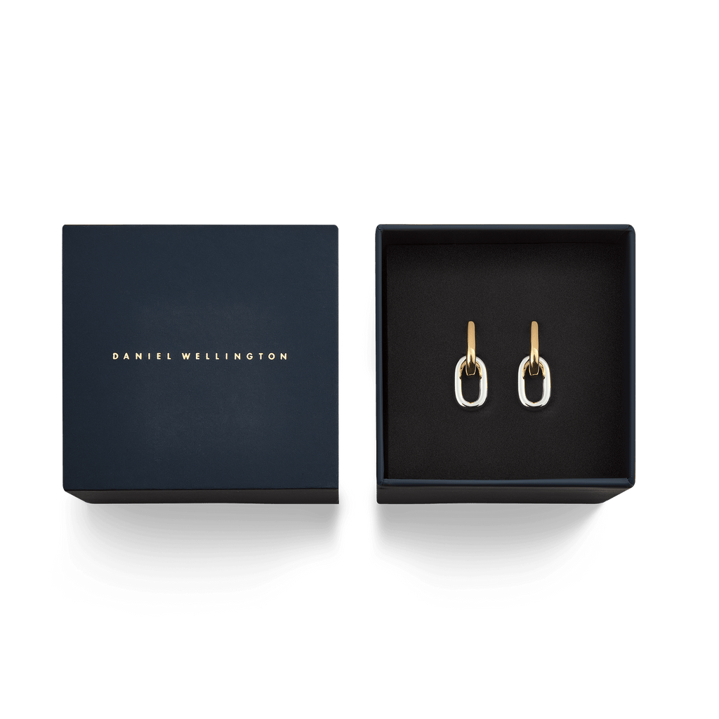Contrast Link Earrings Two Tone Gold