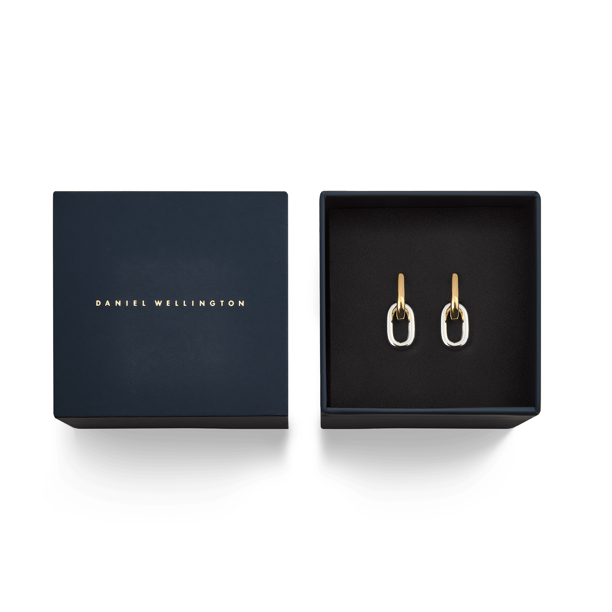 Contrast Link Earrings Two Tone Gold