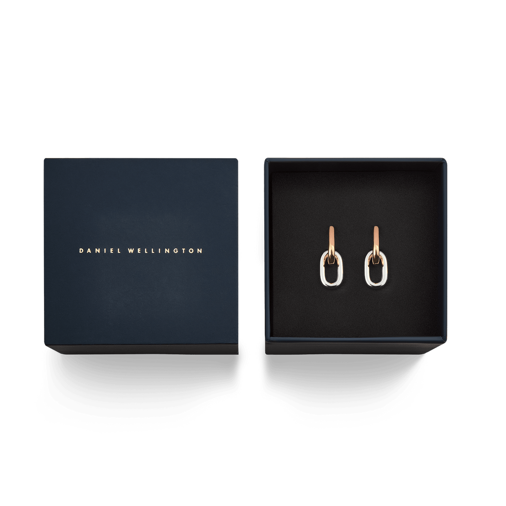 Contrast Link Earrings Two Tone Rose Gold